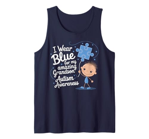 Wear Blue For My Grandson Autism Awareness Grandpa Grandma Camiseta sin Mangas
