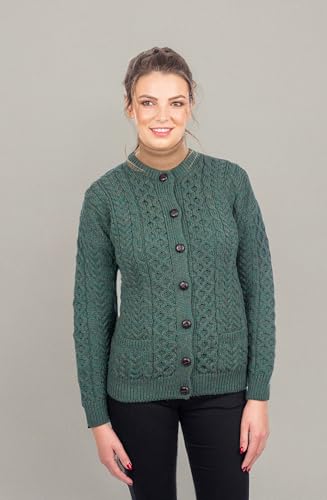 SAOL Women 100% Merino Wool Sweater Irish Aran Jacket Cardigan4