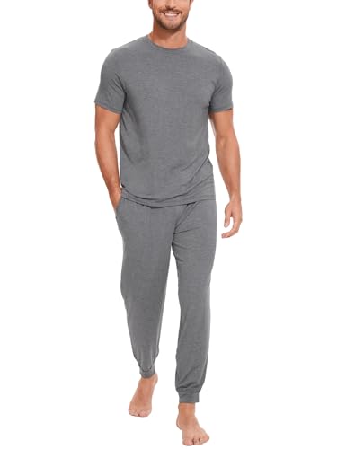 GYS Bamboo Viscose Men's Pajama Sets Short Sleeve Solid Color Soft Lounge Set, Dark Heather Grey...