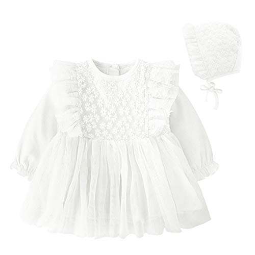 Kaerm Infant Baby Girl Christening Dress Classic Baptism Wedding Tulle TutuDress with Hat White 3-6 Months