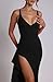Memoriesea Women's Sexy Plunge Neckline Bodycon Ruched High Slit Party Maxi Dress Black