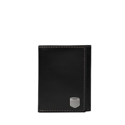 Image of Fossil Men's Wallet, Hayes Leather Trifold Wallet for Men, Black