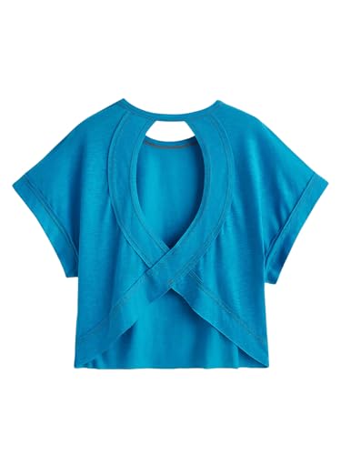 Image of SOLY HUX Women Open Back Tops Workout Backless Tee Casual Athletic Shirts Short Sleeve Oversized Gym T Shirt
