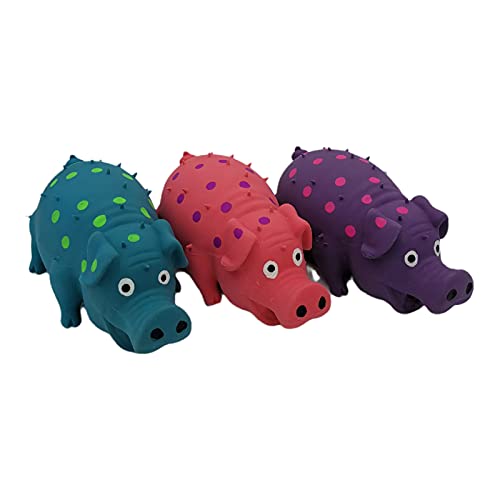 Hoiasem 3 Pack Latex Pig Dog Toys that Oinks Dog Squeaky Toy for Small Medium Large Dogs (Red Blue Purple)