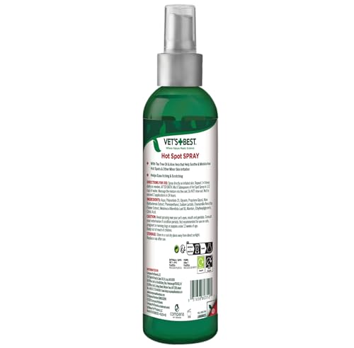 Vet's Best Dog Hot Spot Juckreiz Relief Spray, Lindert trockene Haut, Ausschlag, Kratzen, Belecken, juckende Haut und Hot Spots bei Hunden, brennt nicht und ist alkoholfrei 250ml