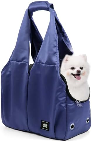 Dog Purse Carrier for Small Dogs, Cats, and Puppies – Soft-Sided Travel Pet Tote Bag with 4 Large Pockets, Foldable, Lightweight, Fits Pets up to 15 lbs, for Travel, Outings (Dark Blue)