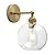 Yosoan Brass Boho Vanity Gold Bathroom Wall Sconce, 1-Light Indoor Hardwired Wall Mounted Vintage Industrial Fixture Lights with Double Hole Round Glass Lamp for Mirror, Living Room, Hallway(Antique)