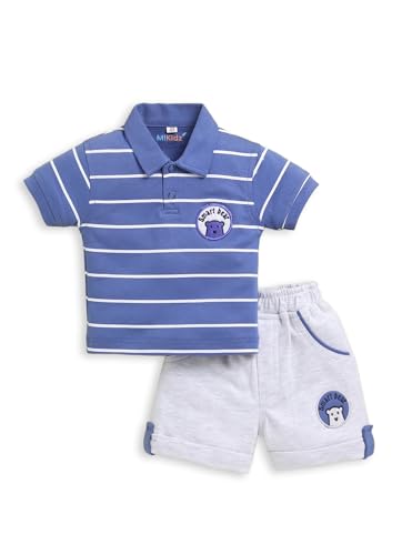 Image of Pure Cotton Collared T-Shirt and Half Pant Set for Kids