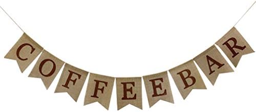 Rustic Burlap Coffee Bar Banner for farmhouse wall and table decor,Party Supplies and Decorations for Kids Birthday,Wedding,Anniversary,Bachelorette,Winter Hot Coffee Bar Sign for Photo Prop and Backd