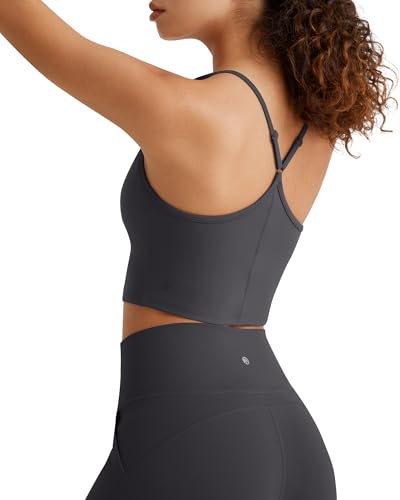 G4Free Spaghetti Strap Tank Top with Built in Bra for Women Y Back Square Neck for Yoga Exercise Sports Bra Breathable Soft(Dark Gray,XL)