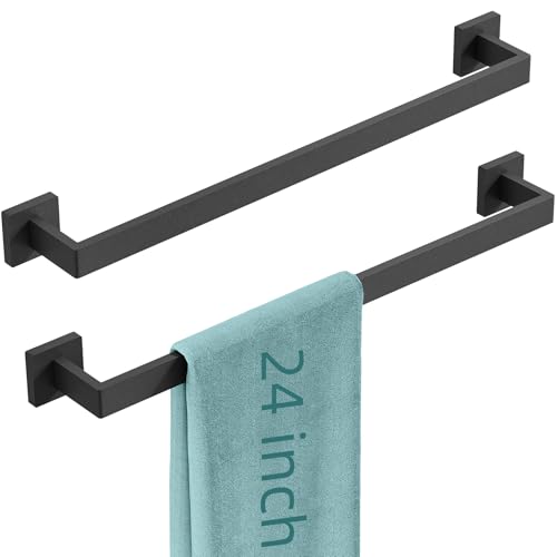 Bathroom Towel Bar 24 Inch Towel Racks for Bathroom Wall Mounted Stainless Steel Towel Rail Hanger for Wall Matte Black Towel Holder for Wall Kitchen(2 Pack)