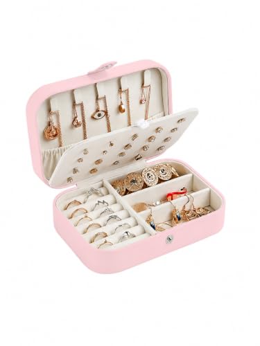Image of Cortina Jewellery Organiser PU Leather Zipper | Portable Storage Box Case with Dividers | Container for Rings, Earrings, Necklace Home Organizer - Light Pink
