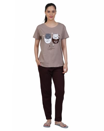 Image of Women's Premium Cotton Print Night Suits - Comfortable & Stylish Pajama Set with Pockets