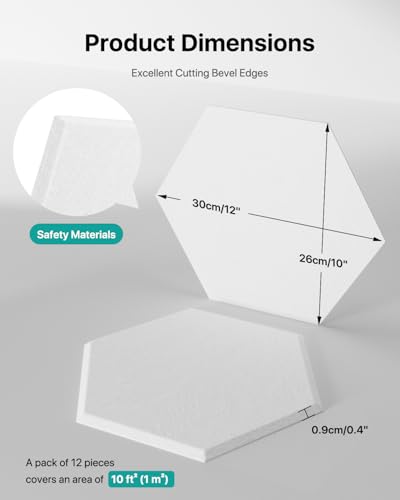 Image of Soundsbay Hexagon Acoustic Panels, Self-Adhesive 18 Pack Sound Panels | 150kg /m High-Density Polyester, Covers 15 sq ft Soundproof Wall Panels for Walls, Office, Ceiling 12 inch X 10 inch White