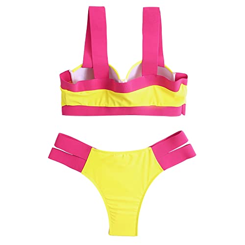 Tankini pour femme jaune masquant le ventre avec sa fente moderne