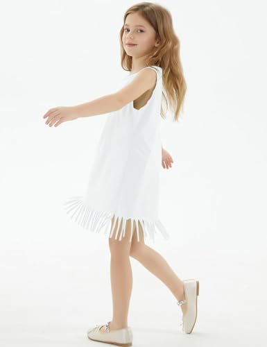 Noomelfish Girls Sleeveless Fringe Dress Cotton Summer Casual Sundress (3-12 Years)4