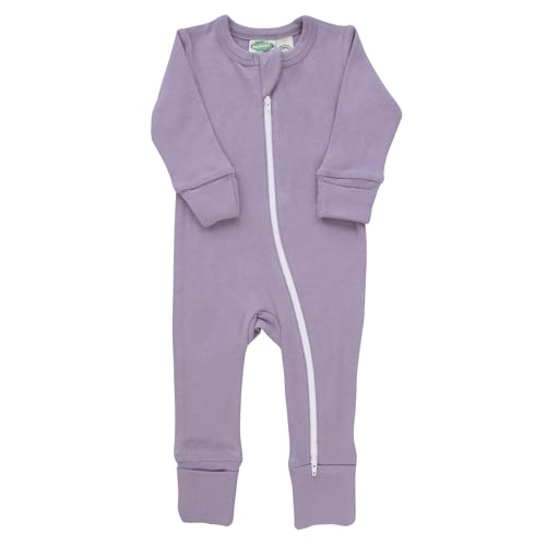 Image of Parade Organic Essential Basic '2-Way' Zipper Romper - Long Sleeve Lilac 0-3M with mitts