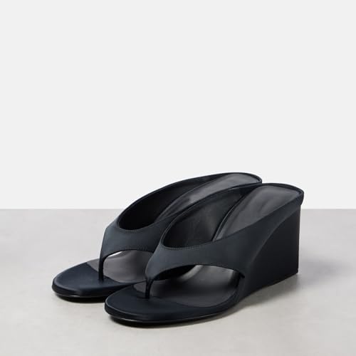 Women's Satin Thong Mules with 3-Inch Cube Wedge Heel - Slip-On Open Toe Flip Flop Sandals for Casual, Beach, Party4