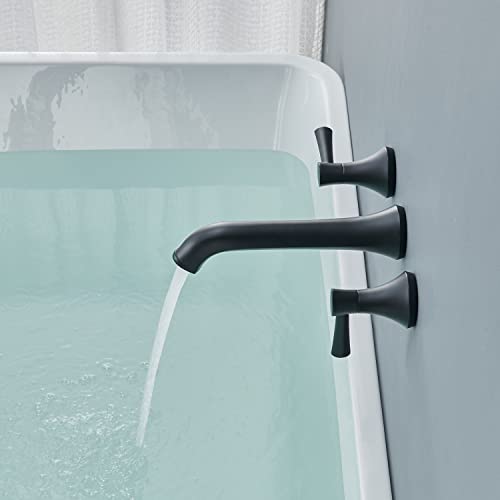 Qinkell Tub Faucet Wall Mount Roman Tub Filler Black Brass Bathtub Faucets With 2 Handles #TOP7