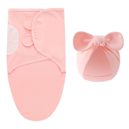 Image of Baby Swaddle Sleep Sack with Hat Set for 0-3 Months 3-Pack Soft Cotton Newborn Wearable Swaddle Wrap for Girls Boys (Pink & Heart & Tulips)
