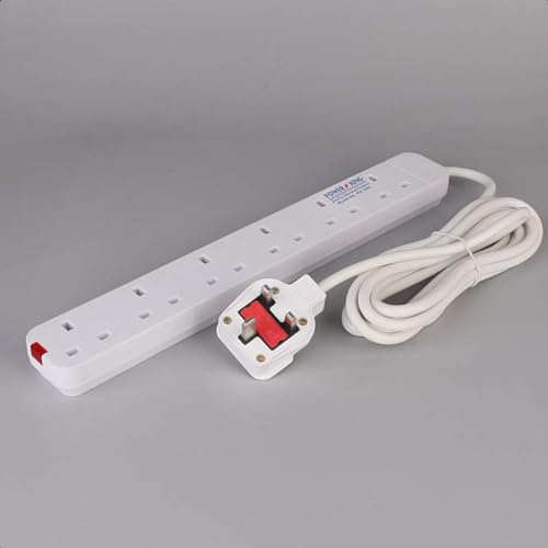 6 x Plugs | 3m Length | British Standard UK Plug 13A Power Extension Strip with Socket Outlets & Extension Lead - Ultimate Voltage Overload Protection with 3-Way Extension Leads & Plugs Home/Office