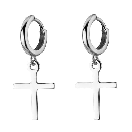 Tivleed Pendientes de cruz para mujeres y hombres, aretes de cobre de 8 x 12 mm, hipoalergénicos, diseño de cruz pequeña/grande, listo para regalo, con caja de lujo de 7 x 7 cm (1 par), 0, Oro blanco