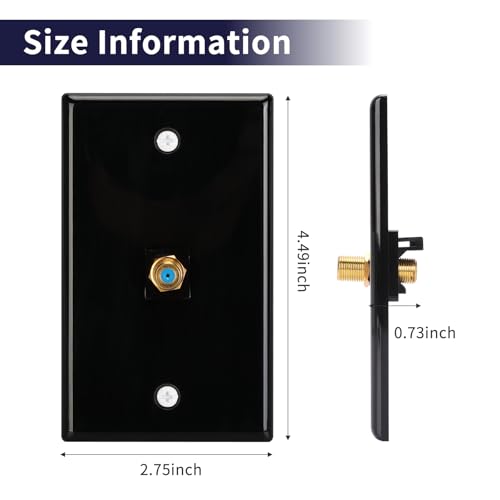 1 Port Coax Wall Plate,3Ghz Gold-Plated F-Type Keystone Wall Jack for Coaxial Cable,Black Glossy Coaxial Cable Wall Plate,2Pack