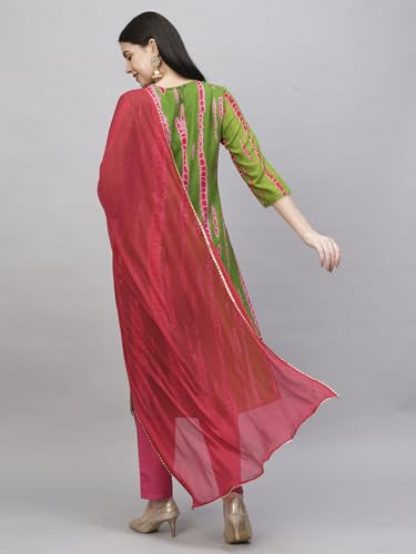 Image of GoSriKi Women's Rayon Blend Straight Printed Kurta with Pant & Dupatta