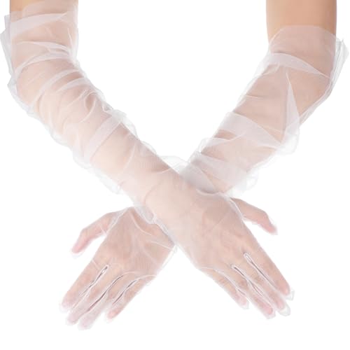 Women's Long Tulle Gloves, 26'' Wedding Bridal Gloves, Detachable Sleeves for Wedding Dresses, Sheer Party Opera Elbow Length Glove for Weddings Bridal Dance Party Opera Costume