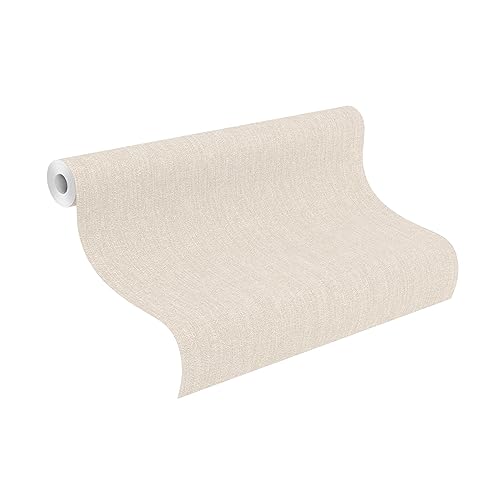 Rasch Tapete 200676 - Creme-weiße Papiertapete mit Leinen-Optik, Stoff-Optik, textiler Struktur - 10,05m x 0,53m (LxB)