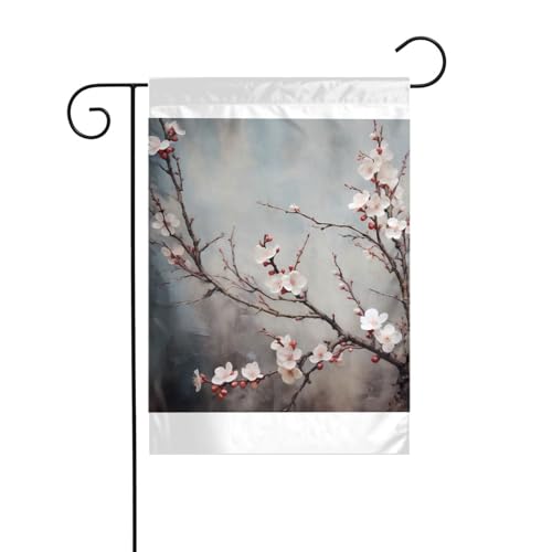 Wzywhj Bandera de jardín de verano con flores de ciruelo en invierno, decoración de doble cara, patio, 30,5 x 45,7 cm
