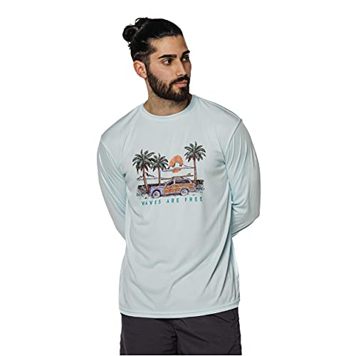 Vapor Apparel Men's Altered Latitudes UPF Waves are Free Tee, LG, Arctic Blue