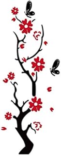 BESPORTBLE Acrylic Wall Stickers 3D Plum Blossom Wall Decals DIY Nordic Flower Background Mirror Wall Decor for Living Room Bedroom Wall Background (Black Red)