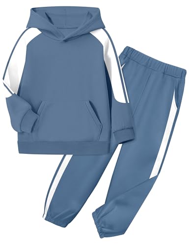 Boys Clothes Hoodie Kids Boys' Clothing Sets Stripe Color Block Sweatsuit 2pcs Long Sleeve Outfits with Pocket 6-12y
