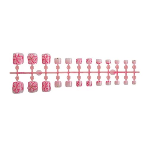Image of Flower Toenails Press ons Pink French Tip Fake Toenails Short Square Stick on Toe Nail with Rhinestone Design Glossy Full Cover Spring Summer Press on Toe Nails for Women Manicure 24Pcs