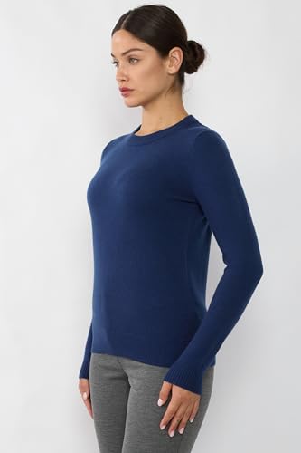 Image of JENNIE LIU Women's 100% Pure Cashmere Crew Neck Sweater, Tight Knit Cozy Soft Hand Washable Long Sleeve Pullover