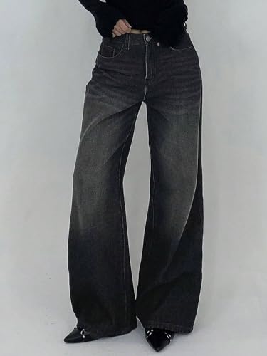 Image of KOTTY Women's Wide Leg Denim Jeans | Relaxed Fit High Waist Stylish Jeans