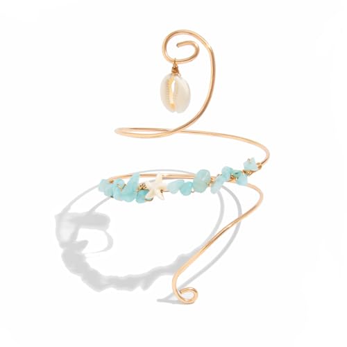 XAM Arm Cuff Upper Arm Bracelet for Women Adjustable Flower Sea Shell Leaf Feather Open Upper Arm Bangle Bracelet Boho Summer Holiday Jewelry-B