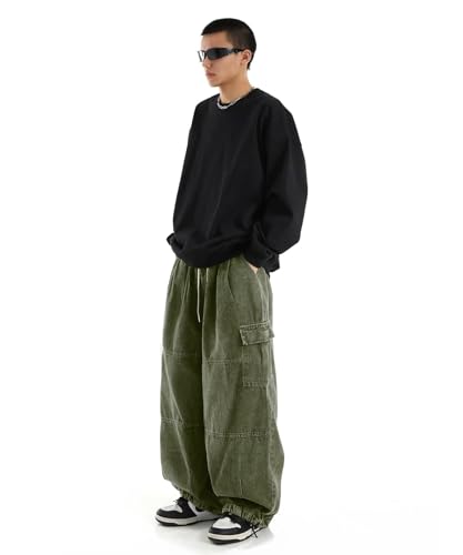 Men's Vintage Washed Cargo Jeans, High Waist, Baggy Wide Leg, Unisex Streetwear with Multiple Pockets2