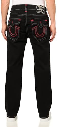 True Religion Black Denim ウエスト80cm True Religion Men's Ricky Quadriple Logo Super T Flap Jeans, Black