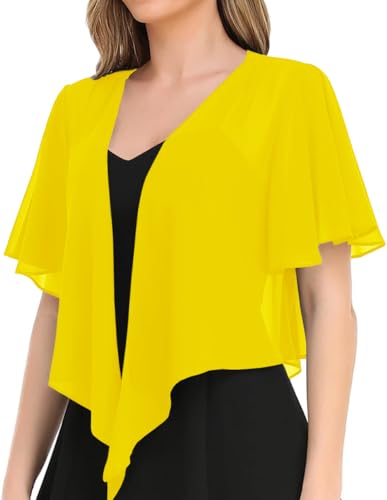 Image of Women's Solid Puff Sleeve Kimono Short Cardigan Loose Cover Up Casual Blouse Top Chiffon