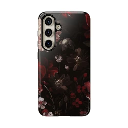 Coque Samsung S24 motif floral dark moody rigide brillante noire