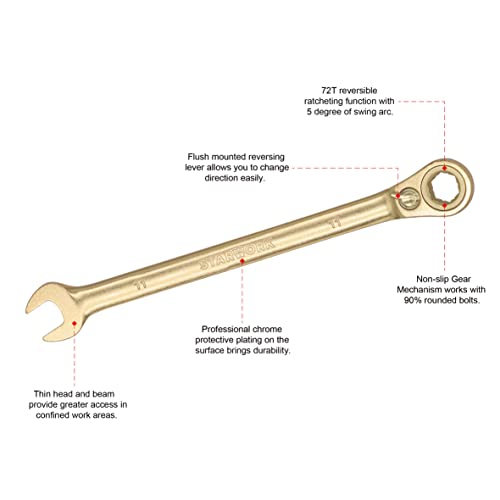 STARWORK 6-Point Metric 15° Offset GPlating™ Reversible Non-Slip Long Pattern Ratcheting Combination Wrench 11mm - Image 2
