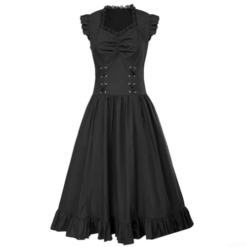 Robe gothique victorienne avec volants fluides et coupe steampunk respirante