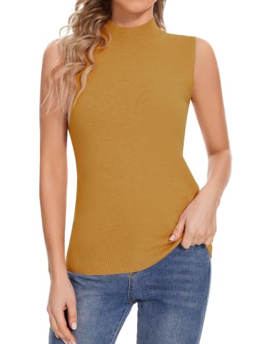 Image of Sleeveless Mock Neck Tops for Women Soft Slim Fit Knit Vest Tops