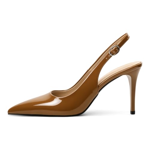 Image of YODEKS Women's Slingback Heels Pointy Toe Buckle Strap Pump Sandals Close Toe Stiletto High Heel Pumps Wedding Bridal Party Prom Shoes
