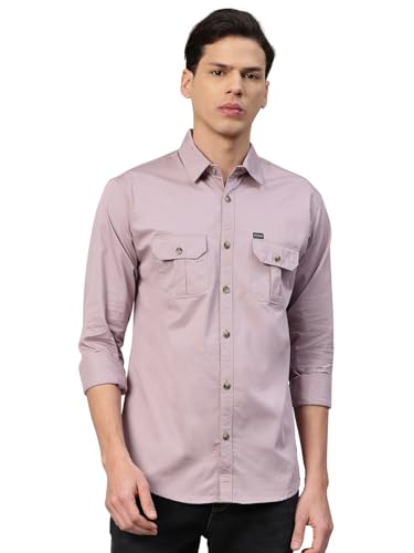 Image of Majestic Man Men's Washed Cotton Twill Casual Shirt -| with Dual Flap Pockets - Slim Fit | Full Sleeve | Casual Wear | Trendy & Comfortable