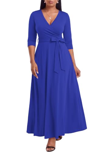 Image of FANDEE Plus Size Maxi Dress for Women Casual Summer Sundress V-Neck 3 /4 Sleeve