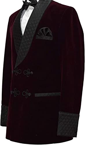 Men's Velvet Smoking Jacket Warm Double Breasted Smoking Robe Wedding Party Tuxedo Blazer Coat4