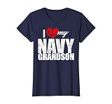 I Love My Navy Grandson Distressed Vintage Shirt T-Shirt, Women, Navy Blue, X-Large